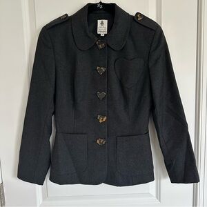 Vintage Gemma Kahng New York Gray Wool Blazer - Heart Buttons - Size 4 Fits XS